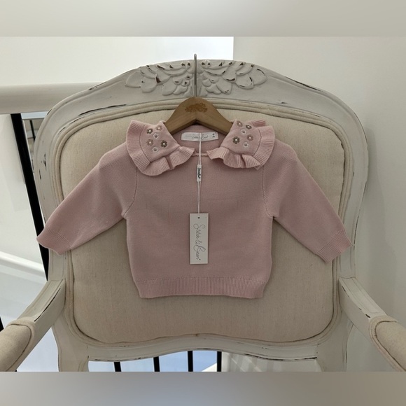 🦢 0~3 Mth Pale Dusty Rose Knit Embroidered Baby Sweater and Pants Set NWT - Picture 3 of 8